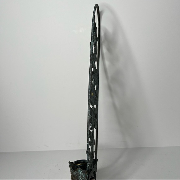 Antiqued Patina Brass 16.5” Tall Wall Sconce Candle Hanger‎ with Rose Embossed - Picture 6 of 11